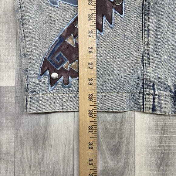 ✅VTG ApacheJean Jacket Womans M Acid Washed Puff Paint Shoulder Pads Retro Aztec - Picture 7 of 12